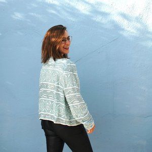 Maximalist Vintage Beaded Jacket. Sky Blue, Medium.